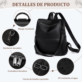 Mochilas para Mujer Mochila Antirrobo Mujer Mochilas de Cuero Informales Bolsa Mochila Mujer Mochila Mujer Pequeñas para Viajes Trabajo Universidade, Negra