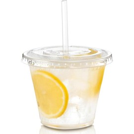[100 pack] 24 oz transparent plastic cup with flat lid, disposable iced coffee cup, smoothie cup, suitable for parties, lemon water racks, cold drinks, juices, milkshakes, bubble boba, tea - Color: 9 oz