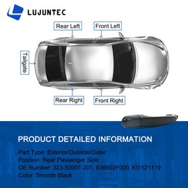 LUJUNTEC Exterior Rear Passenger Side Door Handle Replacement fit for 2005-2010 for Kia for Sportage Black