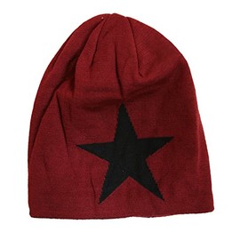 Lined Winter Stars Knitted Fine Knit Beanie Hat - red