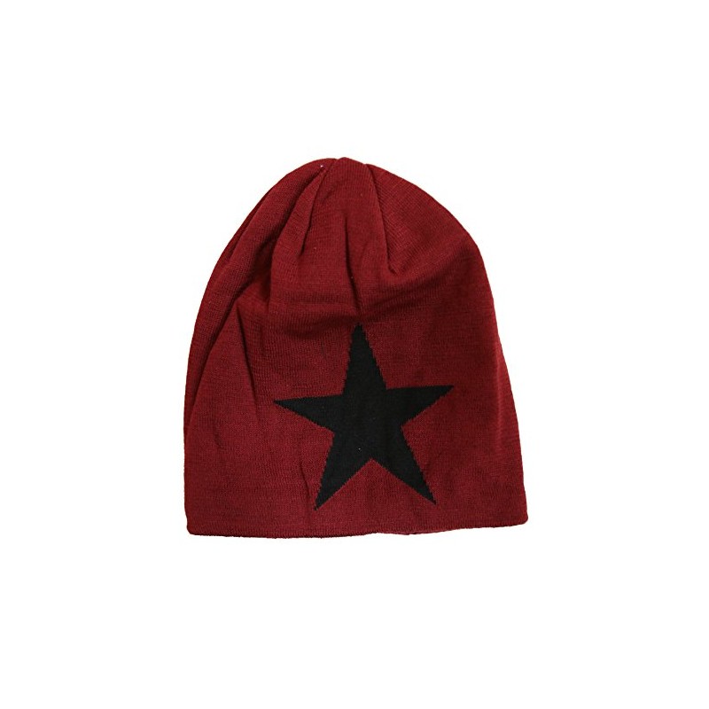 Lined Winter Stars Knitted Fine Knit Beanie Hat - red