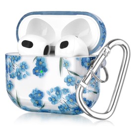 QINGQING Protective Case Cover Compatible with Airpods 3, Clear Floral with Keychain Airpod 3rd Generation Charging Cases 2021, Shockproof and Front LED Visible, Green Floral