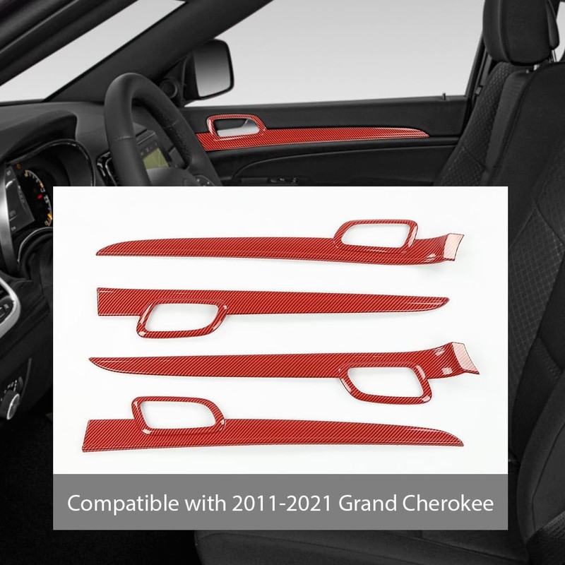 DOTCOM 4Pcs Inner Door Handle Trim Cover Strip Gloss Red
