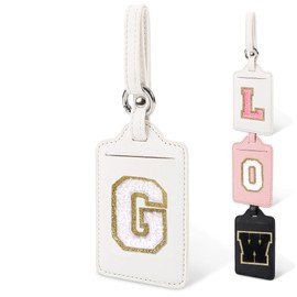 Initial Luggage Tags for Suitcases, Cute Letter Luggage Bag Suitcase Identifier Name Baggage Tag, PU Leather Travel Luggage Tags, Bag Tags for Men Women Kids Luggage Handbags Schoolbags(White-White G)