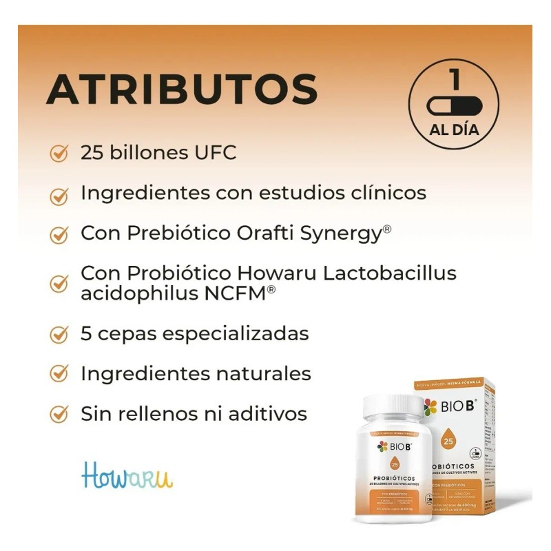 BIO B Probióticos 25 billones UFC + prebióticos | 30