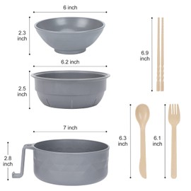 RORBAM Microwave Ramen Cooker,Ramen Bowl With Chopsticks and Spoon,For Office College Dorm Room Essentials Instant Lunch Ideal for Shin and Buldak Noodle On The Go, Dishwasher-Safe,BPA-Free. (gray)