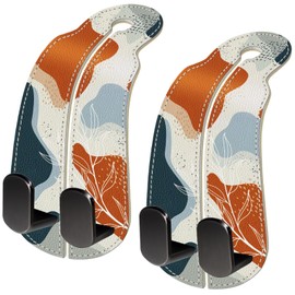 Blusabaca 2PCS Car Seat Back Storage Headrest Hooks, Abstract Leaves Car Purse Holder Bags Hanger, PU Leather Double Metal Hook for Backseat Car Organizer, Women Car Accessories Organization