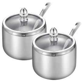 Kitchen Stainless Steel Spice Jars Seasonning Box with Spoons, Seasoning Containers Bottles with Stainless Steel &Clear Glass Cap,10oz for Home and Kitchen (2)