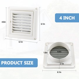Cenipar 4" Louvered Vent Cover Dryer Exhaust Air Vent Cover with 4 Screws Stops Birds Nesting Outside Easy Installation (White)