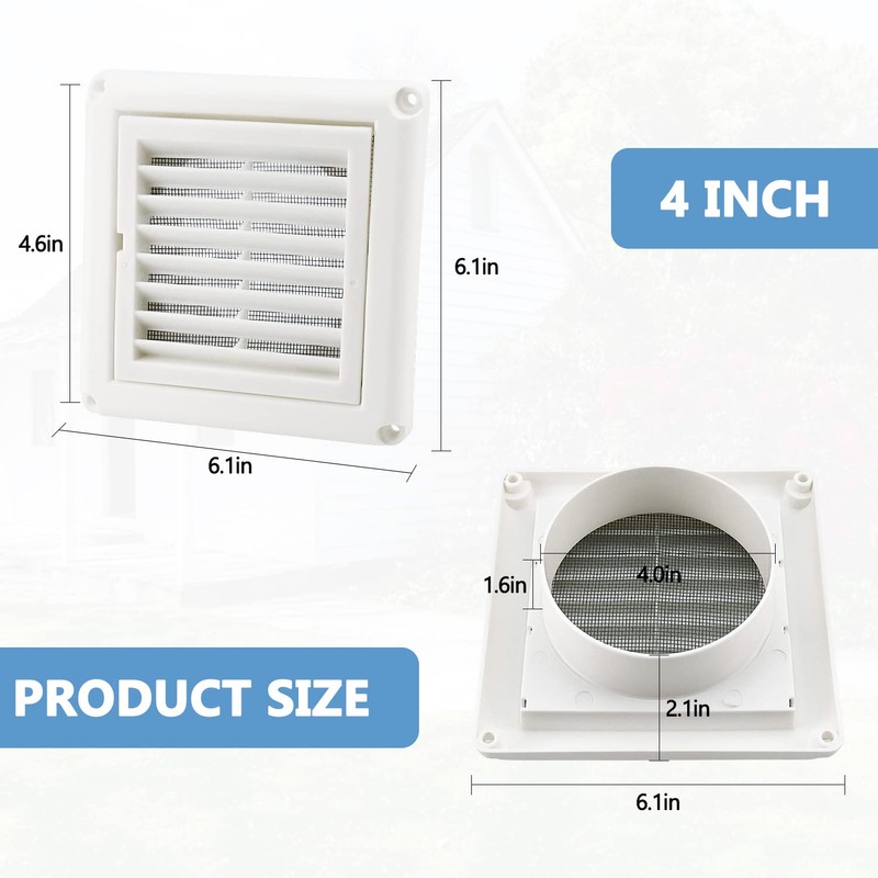 Cenipar 4" Louvered Vent Cover Dryer Exhaust Air Vent Cover