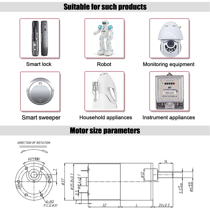 ICQUANZX DC Gear Motor 12V 200R High Torque Electric Micro