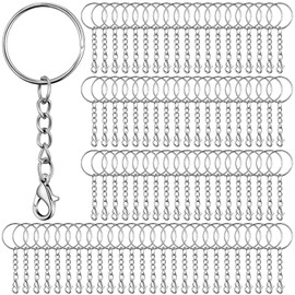 Sasylvia 100 Pcs Keychain Rings with Chain Key Chain Making Kit Include Split Key Ring with Chain, Open Jump Rings, Lobster Clasp, Keychain Ring for Crafts Jewelry Making Supplies, Silver