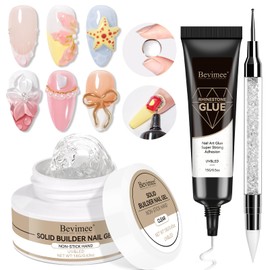 Bevimee Solid Builder Gel and 15g Rhinestones Glue, Sculpting Gel for Nail Art Clear Non-Stick Hand For Modeling, Sculpture, Nails Extension UV/Led Manicure DIY At Home