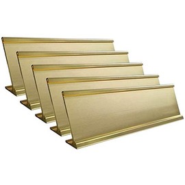 2" x 10" Aluminum Desk Name Plate Holder, Office Business Desk Sign Holder Desktop-5 Pack (Yellow Gold)