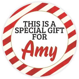 This is a Gift for Amy - Circle Sticker Decal 3 Inch - Candy Cane Merry Christmas Gift Tag Present Tree Holiday Custom Name Santa Claus