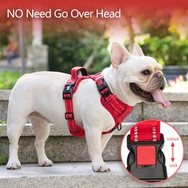 PoyPet No Pull Dog Harness, Reflective Dog Harness for No Choke Dogs, Soft Padded Pet Vest with Easy Control Handle(Red Matching Trim, S)