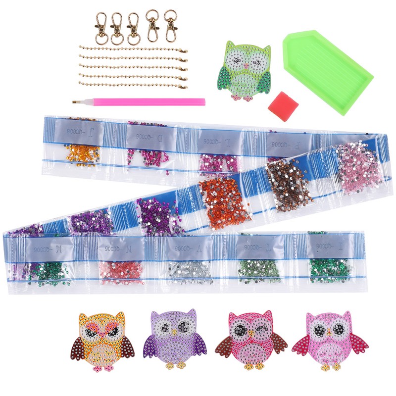 5PCS DIY Owl Diamond Painting Key Chain Acrylic Pendant Handmade