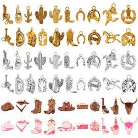 Western Cowboy & Cowgirl Charms, Charms for Jewelry Making Bulk, Antique Silver Gold Enamel Pendants Boot Gun Hat Horse Cactus Trinkets for Bracelet Necklace Earrings Keychain