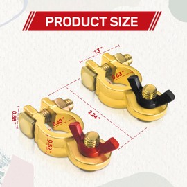 Pure Copper Battery Terminal Connectors – Top Post Cable Ends with Positive & Negative Clamps, Universal Accessories Fit for Car, Truck, RV, Marine Use