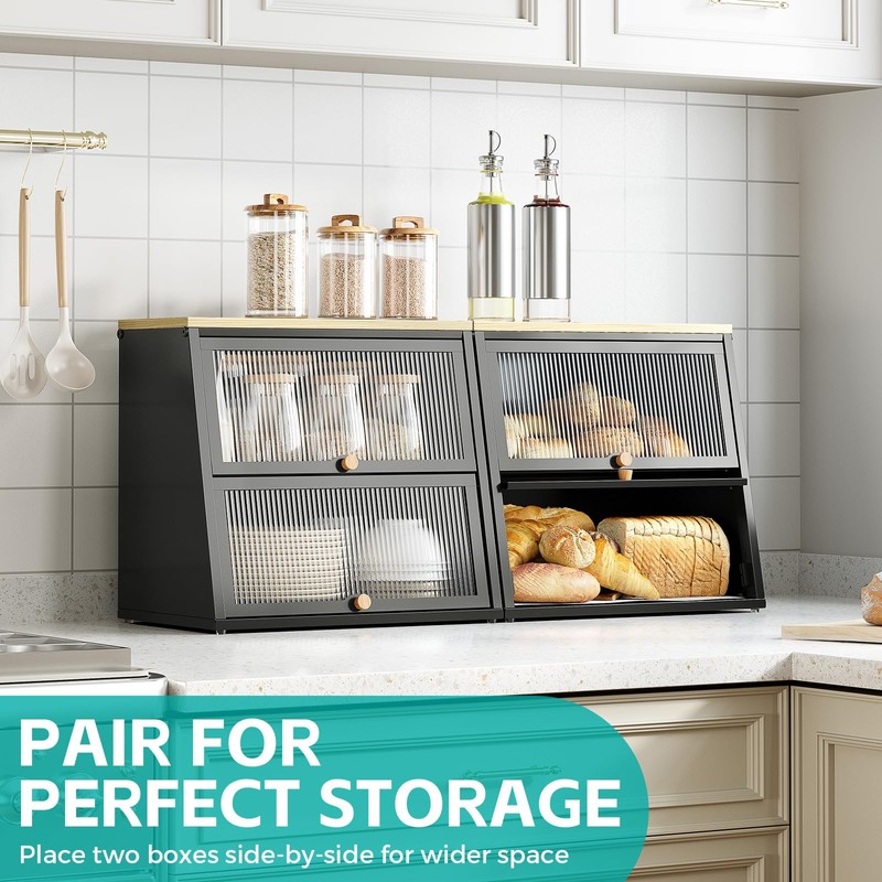 Urackify Bread Box for Kitchen Countertop – 2-Tier Bread Storage