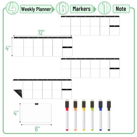 Mr. Pen- 4" x 12" Dry Erase Magnetic Weekly Planner for Fridge, 11 pcs, 4X Weekly Chore Chart, 6X Colorful Whiteboard Markers and 6" x 4" Magnetic Whiteboard Note