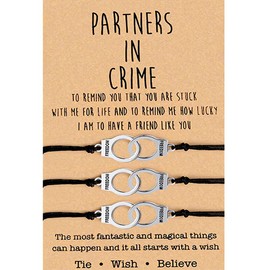 Partners in Crime Handcuff Bracelet Set for 3 for Women Teens Best Friend BFF Friendship Bracelets