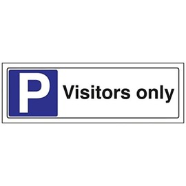 V Safety 74033AX-R Visitors Only Parking Sign - Landscape - 300mm x 100mm - 1mm Rigid Plastic, Black/Blue