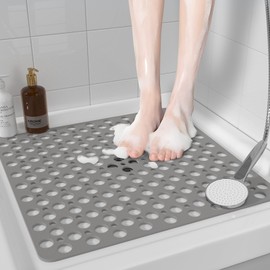 XIYUNTE Square Shower Mat Non Slip Anti Mould, 53 x 53cm Square Shower Mats for Inside Shower, Rubber Anti Slip Bath Mat for Bathroom, Shower Tray Mat with Suction Cups, Machine Washable, Grey