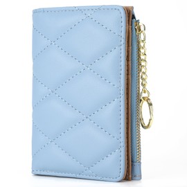 VODIU Women's Short Purse Leather Medium Wallet Leaf Bifold Card Coin Holder Small Purses Buckle Zipper Clutch, BLUE-Linggo, Thin Lingge Quilted Women Wallet With Chain Buckle Coin Pocket Purse