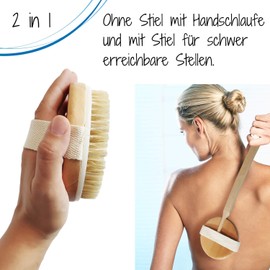 Bath Brush Set 4 Pieces with Natural Bristles - Body Brush, Pumice Stone, Massage Brush & Face Brush - Shower Brush, Body Brush, Back Brush for Skin Care and Massage Against Cellulite