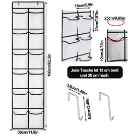 sinzau Over the Door Organiser for Shoes, Shoe Organiser for Hanging, Shoe Organiser Over the Door Organiser, 12 Large Pockets Shoe Storage Hanging, with 2 Hooks, for Storage