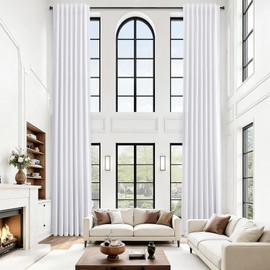 Joywell White 100% Blackout Extra Long Curtains with Back Tab 16ft Linen Blended Room Darkening High Living Room Drapes 192 inch for High Ceiling or Long Window 1 Panel, 52x192 Inch