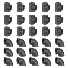 Home TZH 3/4" Thereaded Tee & Elbow, 30 Pack Industrial Cast Malleable Iron Pipe Elbow/Tee for Steampunk Vintage DIY Pipe Decor Project/Furniture/Shelving Decoration (30, 3/4 Inch)
