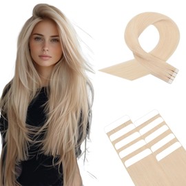 Benehair Injected Tape in Hair Extensions Human Hair Seamless Skin Weft Real Remy #613 Bleach Blonde Tape in Hair Extensions 10 Pcs Invisible Natural 16 Inches (25g)