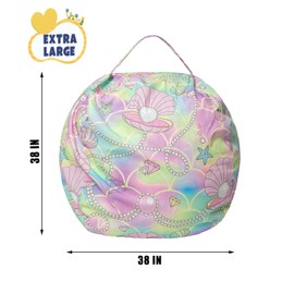 Round Bean Bag Cover Only without Filling, Large Stuffed Animal Bean Bag Storage, Bean Bag Chair Cover, Beanbag Covers with no Filling for Kids and Teens (Shell, X-Large)