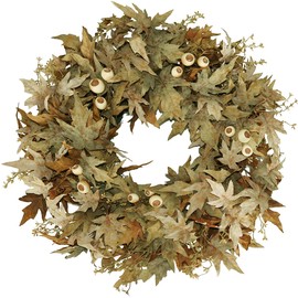 BINFEN 24" Green and Brown Ombre Foliage Wreath with White Berries and Pinecones – Natural Looking Fall Winter Front Door, Porch, Wall, and Fireplace Decor