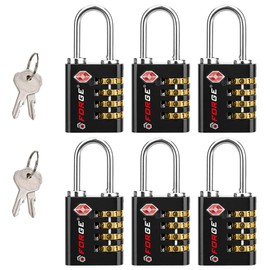Forge Dual-Opening: Key or Combination Access Lock, TSA Approved Locks for Luggage, Pelican case, Travel, Gym, School, Stainless Steel Shackle.(Black 6 Pk)
