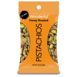 Wonderful Pistachios, No Shells, Honey Roasted, 2.25 Ounce Bag, Pack of 8