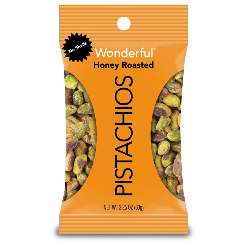 Wonderful Pistachios, No Shells, Honey Roasted, 2.25 Ounce Bag, Pack