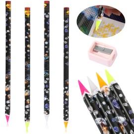 Aunifun 4 Pcs Diamond Art Pen Rhinestone Picker Pencil Nail Point Drill Pen Self Adhesive Resin Picker Dotting Pencil Gem Pick up Tools for Nail Art DIY Decoration with Pencil Sharpener