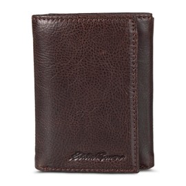 Eddie Bauer Men Signature Trifold Wallet, Leather Logo-Brown, One Size