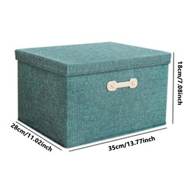 Molizhi Foldable Storage Box with Lid Cotton and Linen Storage Box with Lid Cube Clothes Storage Box Bedroom Closet Storage Box with Lid Handle Storage Box (Green, 35 * 28 * 18CM)