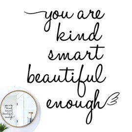 You are Kind Smart Beautiful Enough Mirror Decal, Empowering Self-Affirmation Car Decals, Positive Affirmation Wall Sticker, Art Lettering Mural Decor for Car Bedroom Restroom Home Decoration (Black)