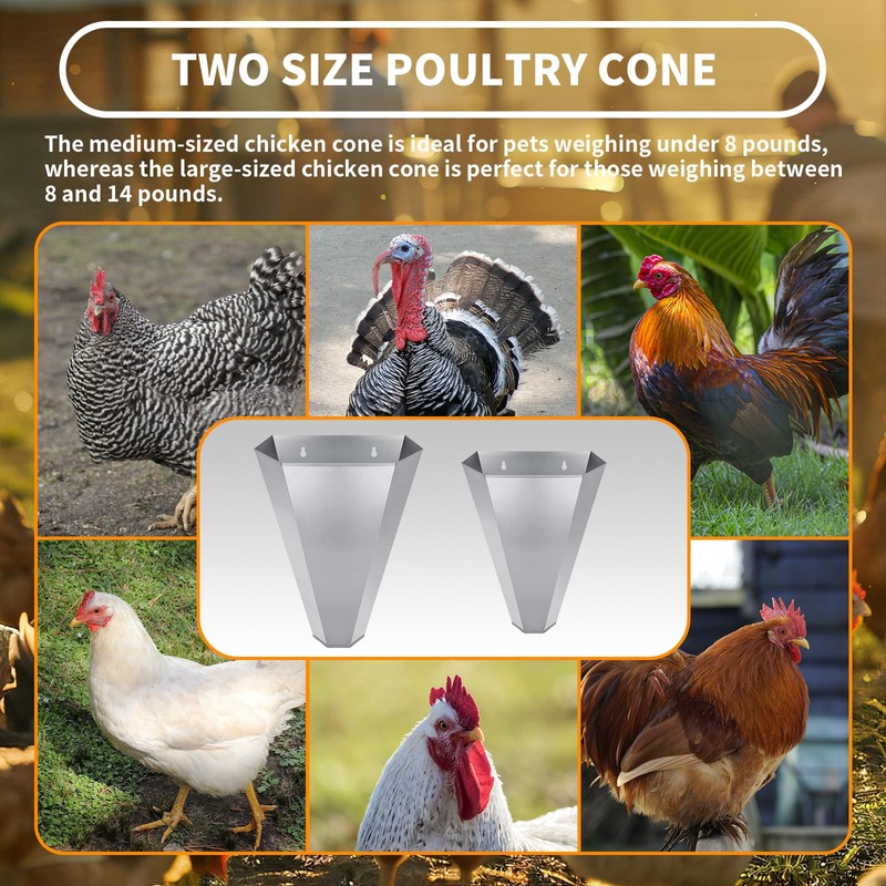 COZOFU Large-Sized Galvanized Steel Chicken Restraining Cone for Poultry, Suitable