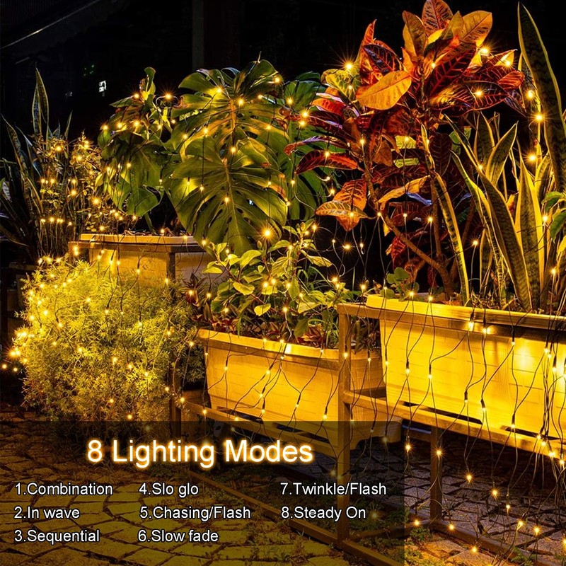 Solar LED Net Lights 9.8 x 6.6Ft, 200 LEDs Net