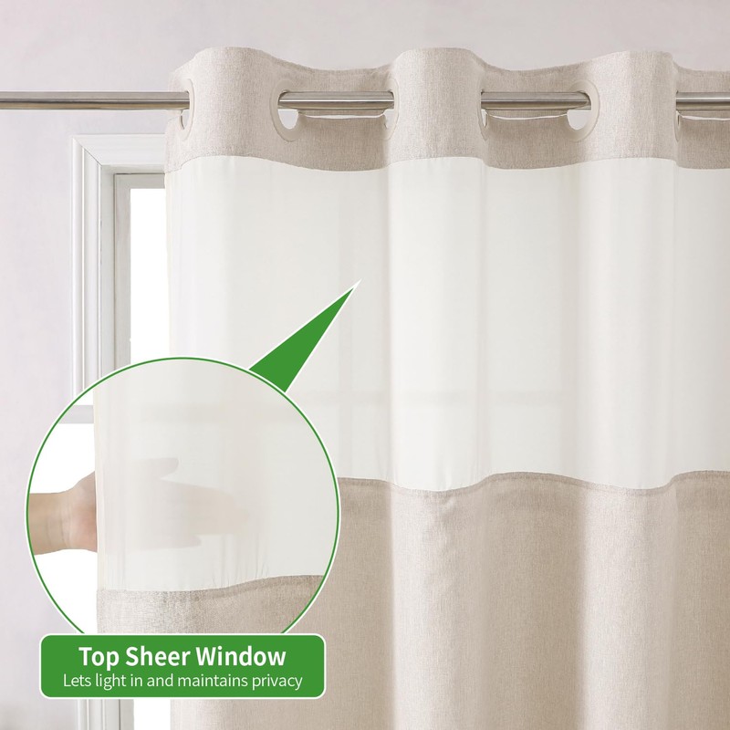 eachope Stall No Hooks Needed Linen Textured Shower Curtain with