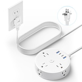 10FT 2 Prong Power Strip, Yozisital 2 Prong to 3 Prong Outlet Adapter, Flat Extension Cord, Surge Protector with Rotating Plug, 6 Outlets 4 USB(2 USB C), Wall Mount, Ideal for Non-Grounded Outlets