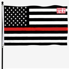 tnpun Thin Red Line Firefighter Flag 3x5 Embroidered Heavy Duty Red Striped Flags Outdoor Banner Vivid Color with 2 Brass Grommets 4 Rows of Stitches for Outdoor