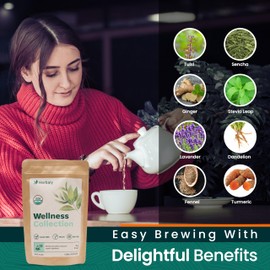 Herbaly Wellness Collection Tea - 8 Active Herbs - Improve General Health, Strengthen Immunity - Natural, Organic, Non-GMO, Vegan, Sugar Free - 3 Pack, 84 Pyramid Tea Bags
