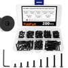 FullFun 200PCS M3 x 4/6/8/10/12/16/20/25mm Hex Socket Flat Head Screw